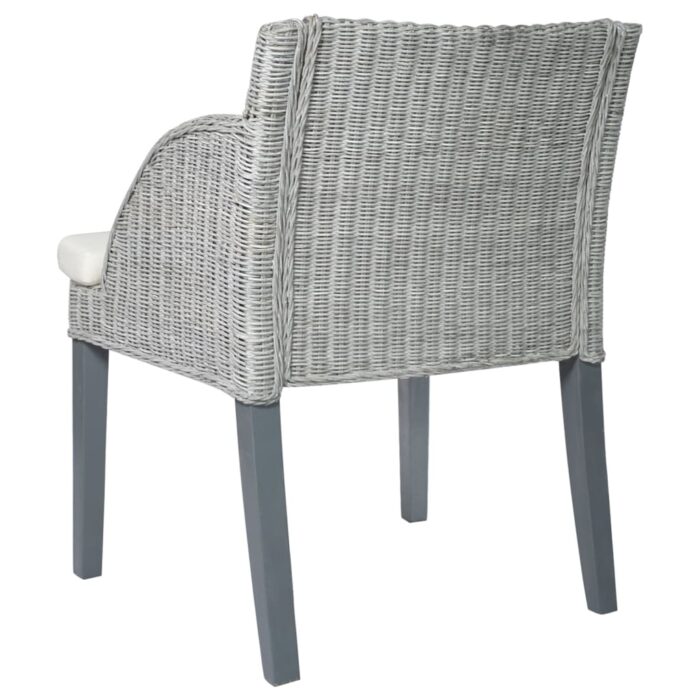 Chaises à manger avec coussins lot de 2 gris rotin naturel – Image 4