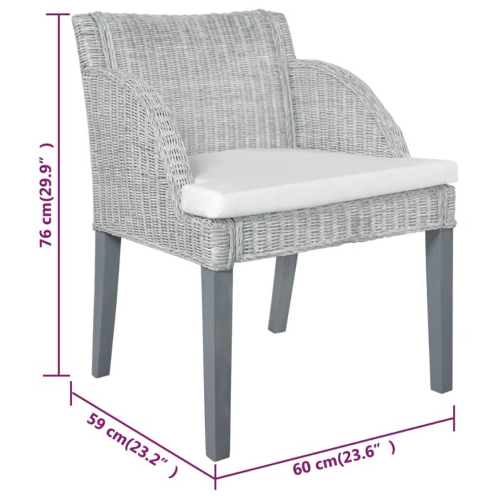 Chaises à manger avec coussins lot de 2 gris rotin naturel – Image 6