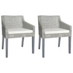Chaises à manger avec coussins lot de 2 gris rotin naturel