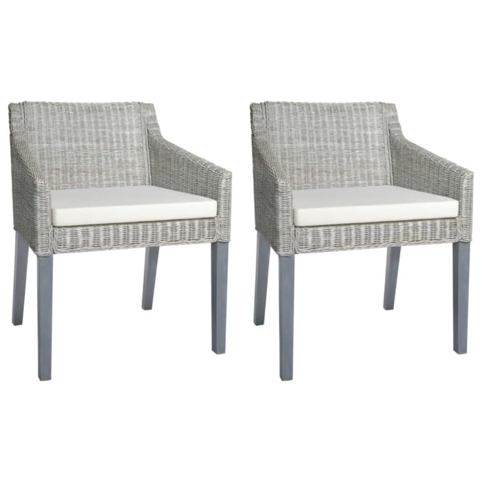 Chaises à manger avec coussins lot de 2 gris rotin naturel – Image 1