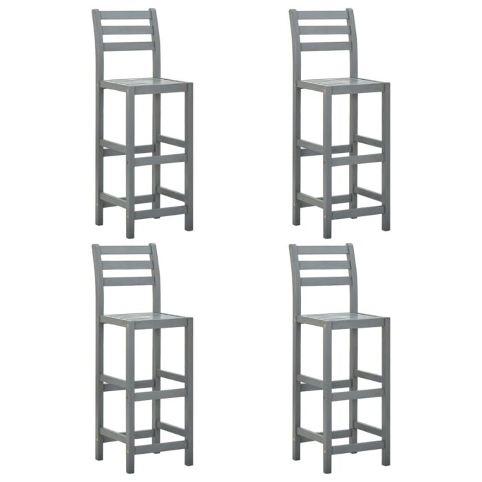 Tabourets de bar lot de 4 gris bois d'acacia massif – Image 1