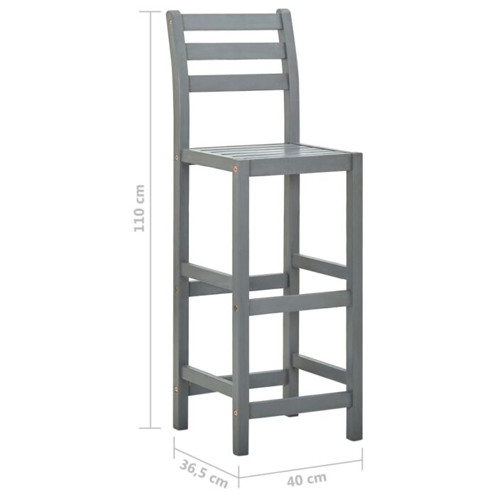 Tabourets de bar lot de 4 gris bois d'acacia massif – Image 6