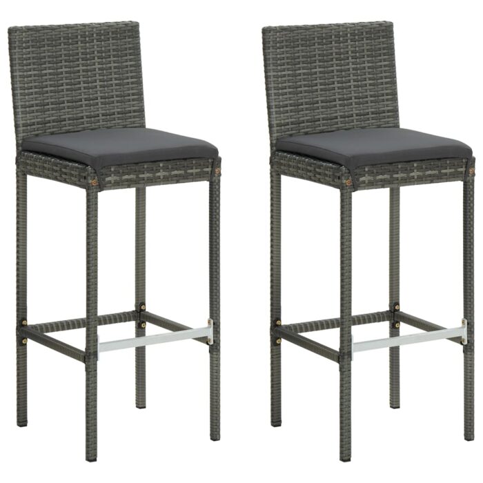 Tabourets de bar de jardin et coussins lot de 2 résine tressée – Image 1