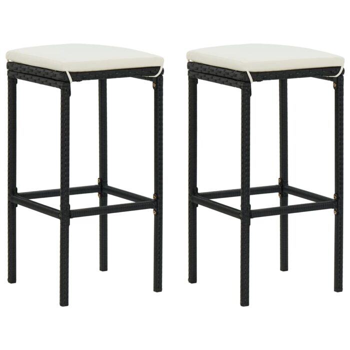 Tabourets de bar avec coussins lot de 2 noir résine tressée – Image 1