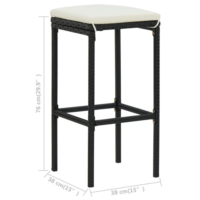 Tabourets de bar avec coussins lot de 2 noir résine tressée – Image 7