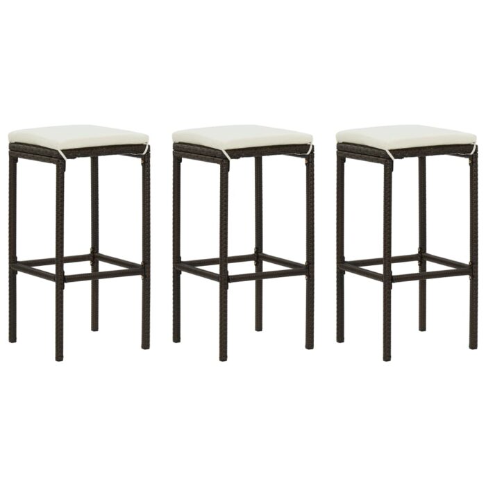 Tabourets de bar avec coussins lot de 3 marron résine tressée – Image 1