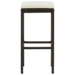 Tabourets de bar avec coussins lot de 3 marron résine tressée – Image 3