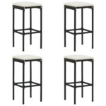 Tabourets de bar avec coussins lot de 4 noir résine tressée