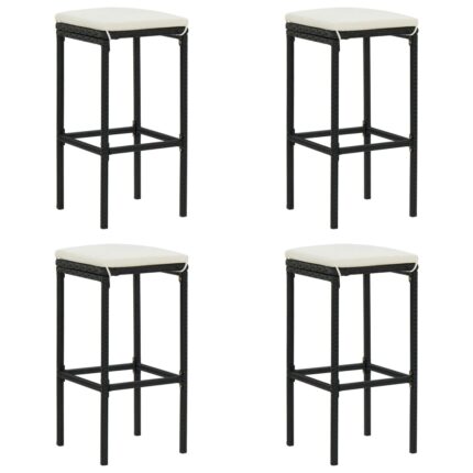 Tabourets de bar avec coussins lot de 4 noir résine tressée