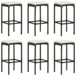 Tabourets de bar avec coussins lot de 6 marron résine tressée