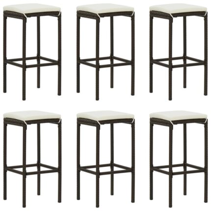Tabourets de bar avec coussins lot de 6 marron résine tressée