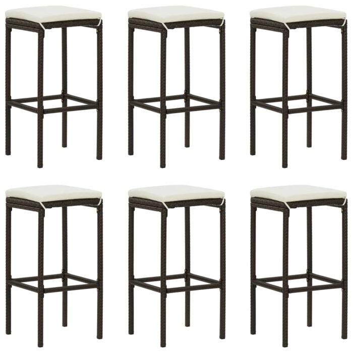 Tabourets de bar avec coussins lot de 6 marron résine tressée – Image 1