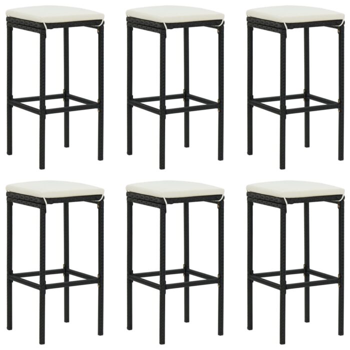 Tabourets de bar avec coussins lot de 6 noir résine tressée – Image 1