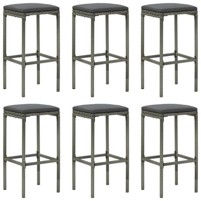 Tabourets de bar avec coussins lot de 6 gris résine tressée – Image 1