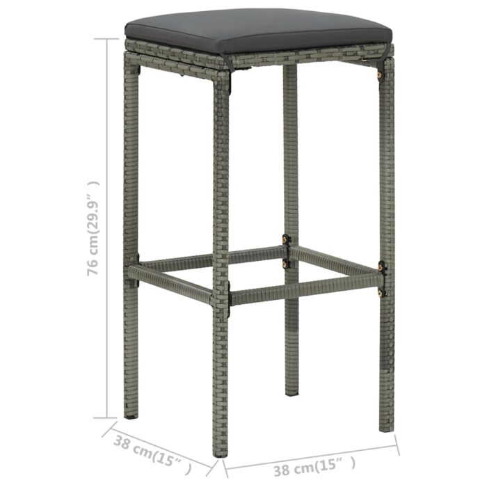 Tabourets de bar avec coussins lot de 6 gris résine tressée – Image 7