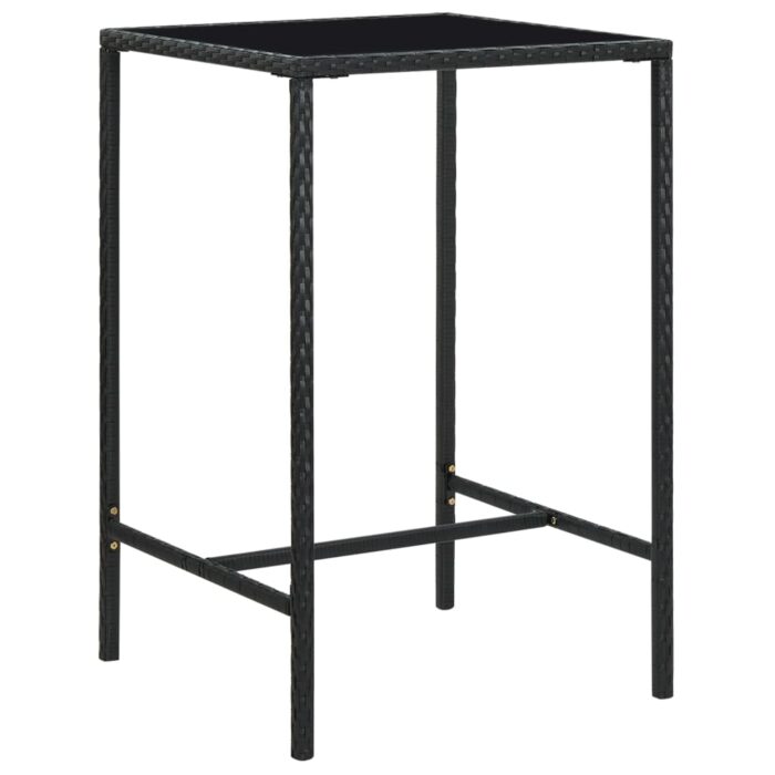 Table de bar de jardin Noir 70x70x110cm Résine tressée et verre – Image 1