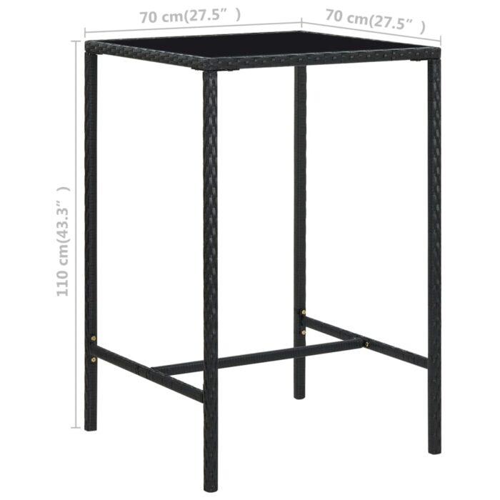 Table de bar de jardin Noir 70x70x110cm Résine tressée et verre – Image 5
