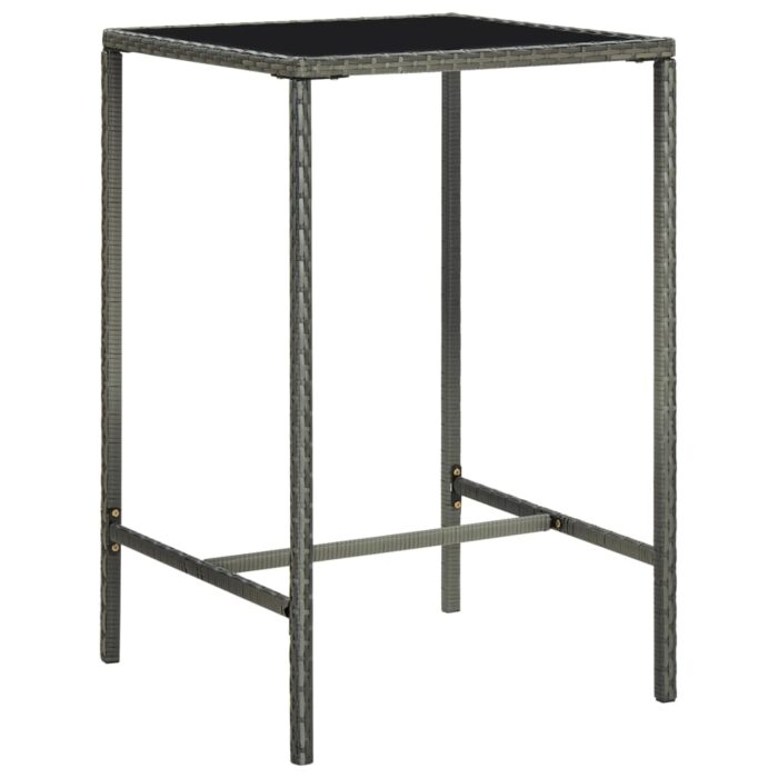 Table de bar de jardin Gris 70x70x110cm Résine tressée et verre – Image 1