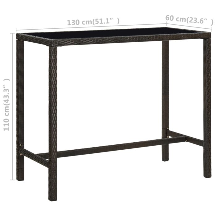 Table de bar de jardin Marron 130x60x110cm Résine tressée verre – Image 5