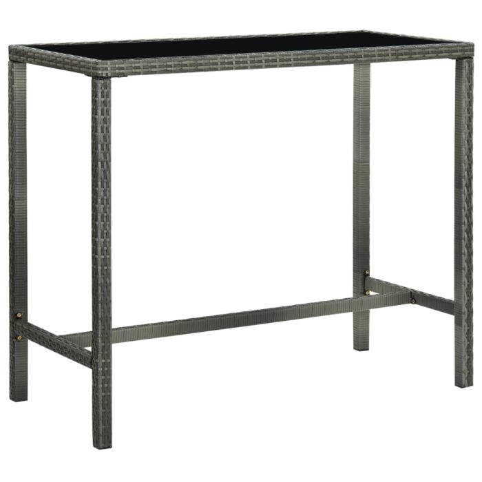 Table bar de jardin Gris 130x60x110 cm Résine tressée et verre – Image 1