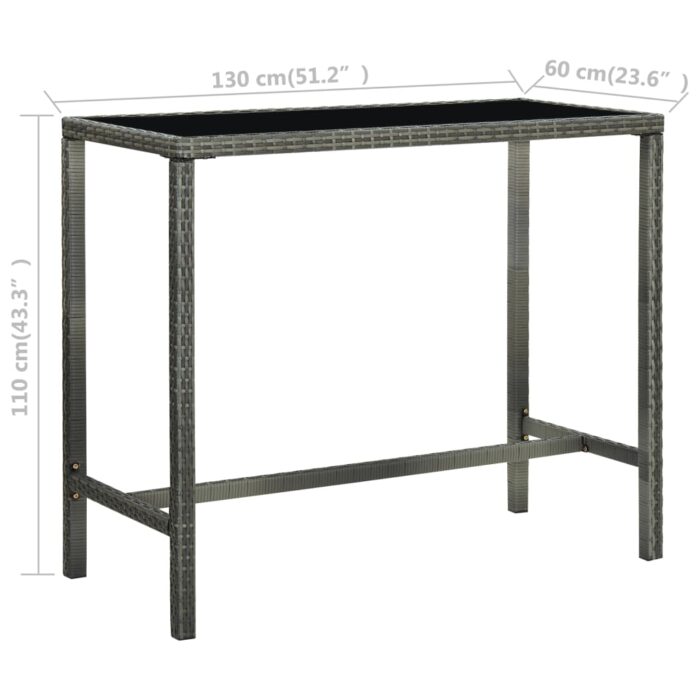 Table bar de jardin Gris 130x60x110 cm Résine tressée et verre – Image 5