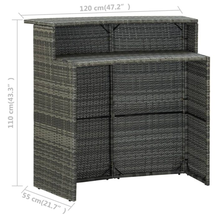 Table de bar de jardin Gris 120x55x110 cm Résine tressée – Image 7