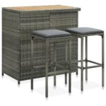 Ensemble de bar 3 pcs Résine tressée Gris