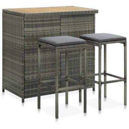 Ensemble de bar 3 pcs Résine tressée Gris
