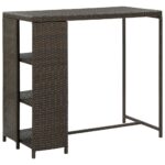 Table de bar avec rangement Marron 120x60x110 cm Résine tressée