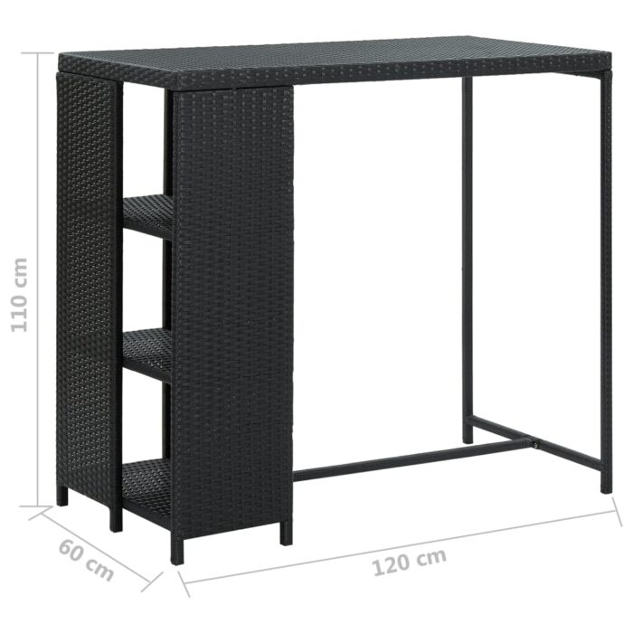 Table de bar avec rangement Noir 120x60x110 cm Résine tressée – Image 6