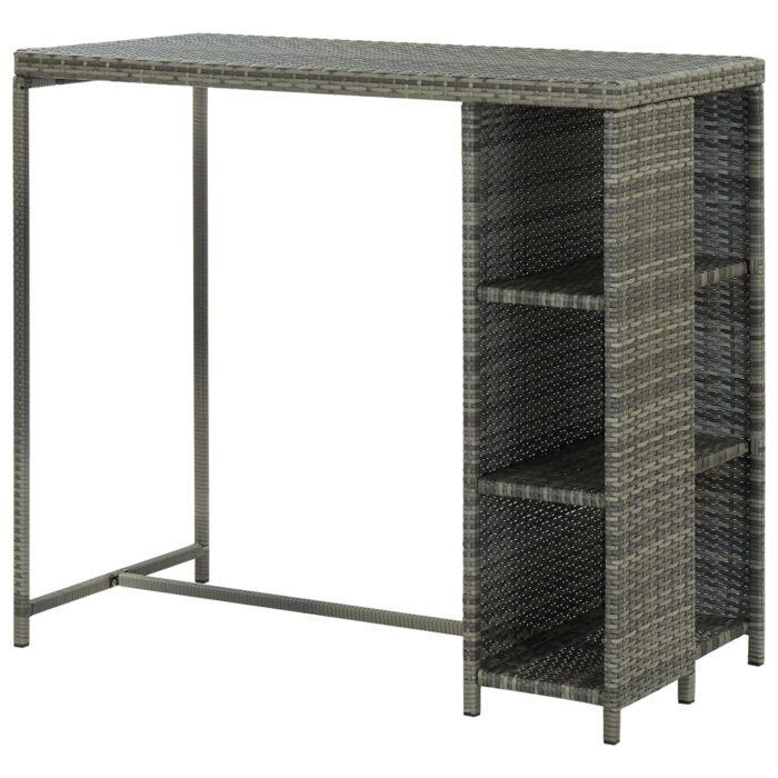 Table de bar avec rangement Gris 120x60x110 cm Résine tressée – Image 4