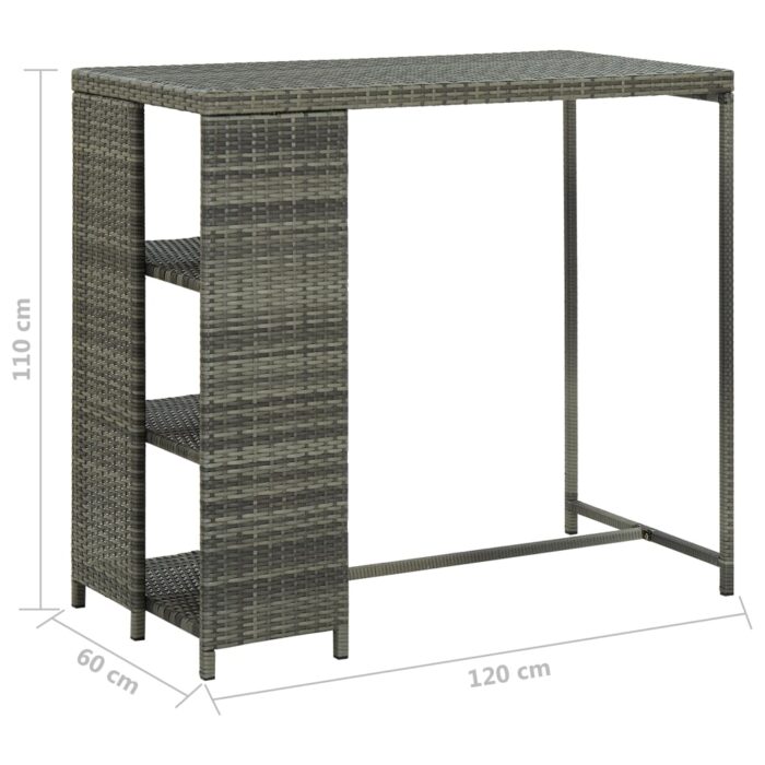 Table de bar avec rangement Gris 120x60x110 cm Résine tressée – Image 6