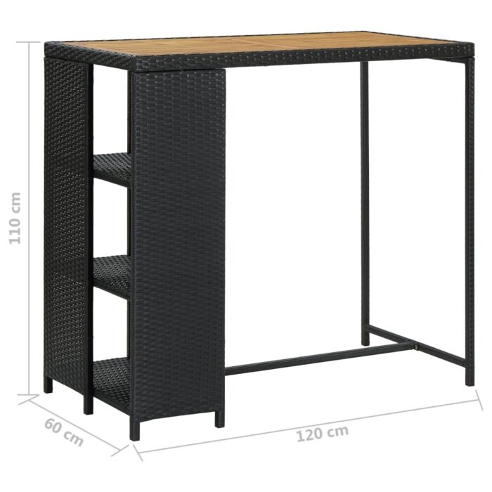 Table de bar avec rangement Noir 120x60x110 cm Résine tressée – Image 6