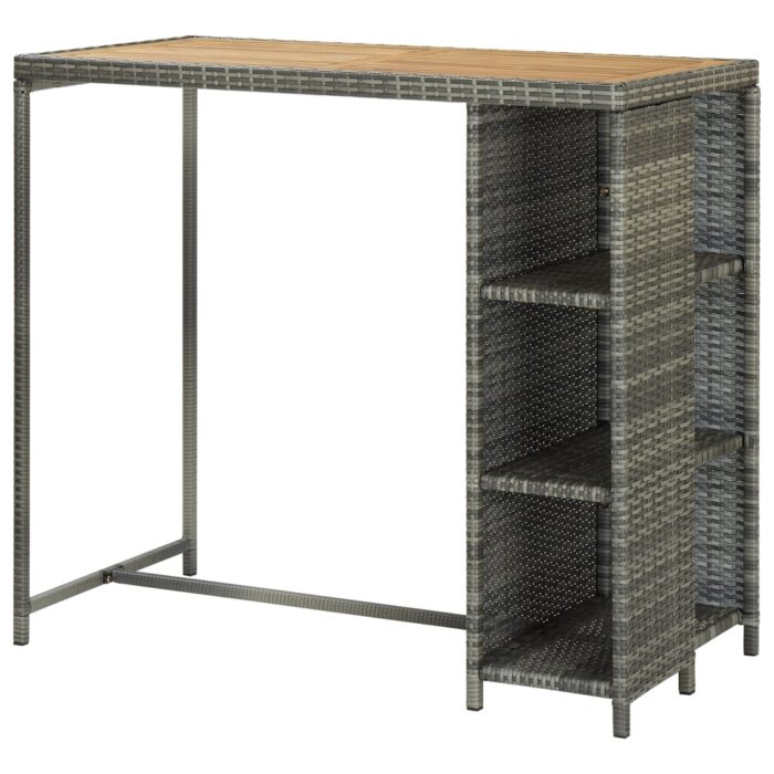 Table de bar avec rangement Gris 120x60x110 cm Résine tressée – Image 4