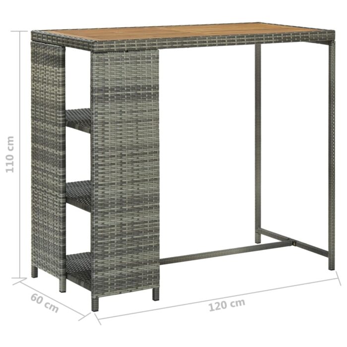Table de bar avec rangement Gris 120x60x110 cm Résine tressée – Image 6
