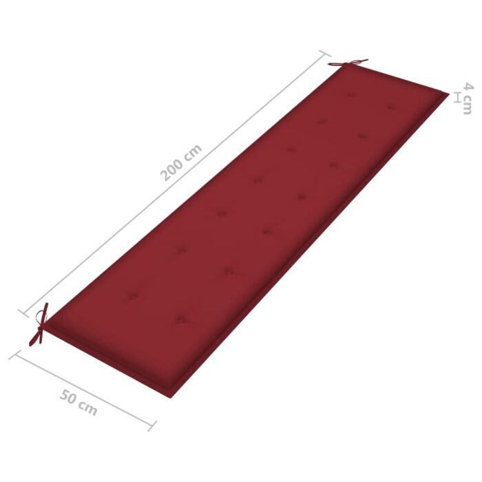 Coussin de banc de jardin rouge bordeaux 200x50x4 cm – Image 3