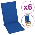 Coussins de chaise de jardin à dossier haut lot de 6 bleu royal