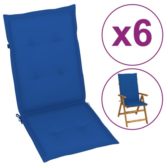 Coussins de chaise de jardin à dossier haut lot de 6 bleu royal – Image 1
