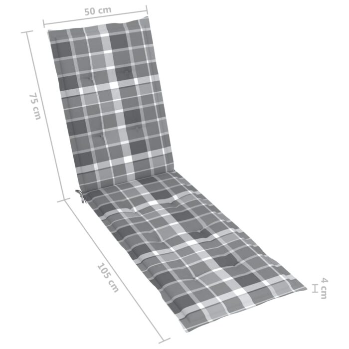Coussin de chaise de terrasse carreaux gris (75+105)x50x4 cm – Image 7