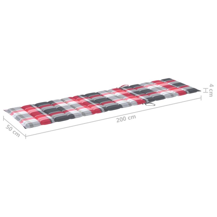 Coussin de chaise longue à carreaux rouge 200x50x3 cm – Image 5