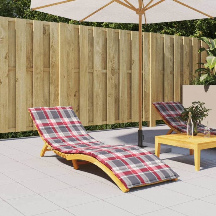 Coussin de chaise longue à carreaux rouge 200x50x3 cm – Image 1
