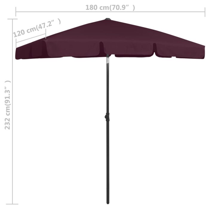 Parasol de plage rouge bordeaux 180x120 cm – Image 7