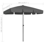 Parasol de plage anthracite 200x125 cm – Image 7