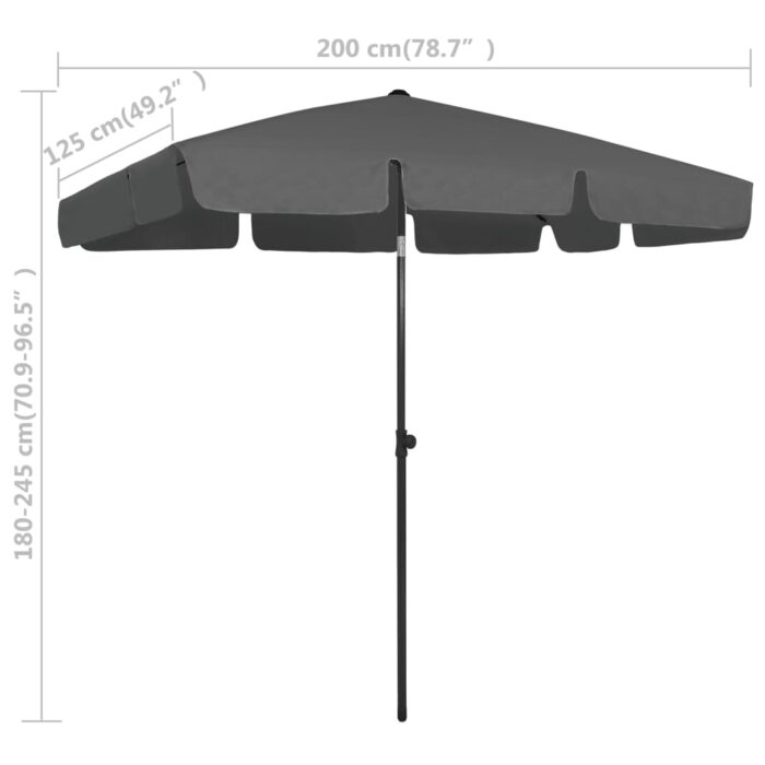Parasol de plage anthracite 200x125 cm – Image 7