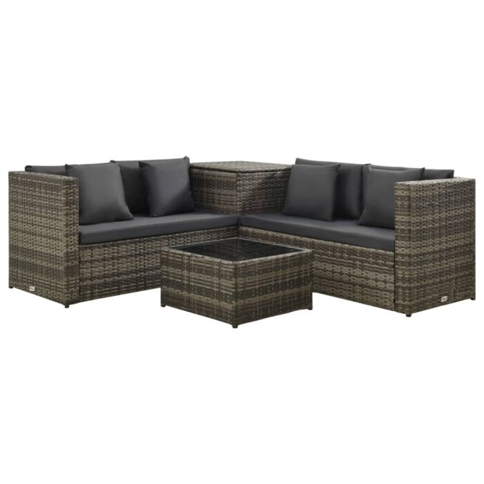Salon de jardin 4 pcs avec coussins résine tressée gris – Image 1