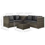 Salon de jardin 4 pcs avec coussins résine tressée gris – Image 10