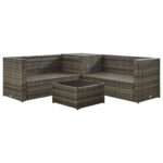 Salon de jardin 4 pcs avec coussins résine tressée gris – Image 2