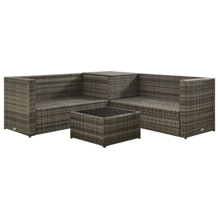 Salon de jardin 4 pcs avec coussins résine tressée gris – Image 2