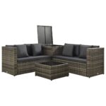 Salon de jardin 4 pcs avec coussins résine tressée gris – Image 4