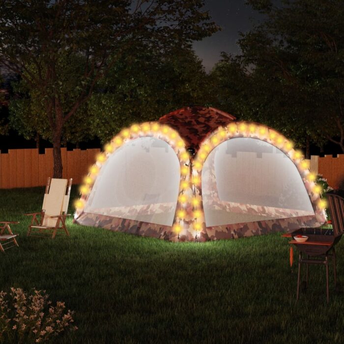 Tente de réception avec LED et 4 parois 3,6x3,6x2,3m Camouflage – Image 1